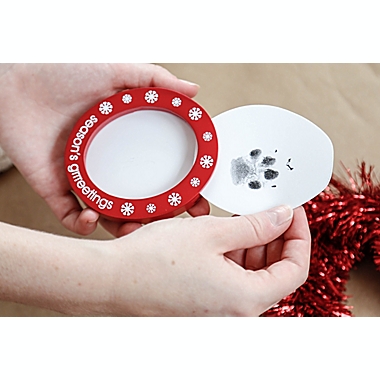 Pearhead&reg; &quot;Season&rsquo;s Grrreetings&quot; Pawprints Photo Ornament Kit in Red. View a larger version of this product image.