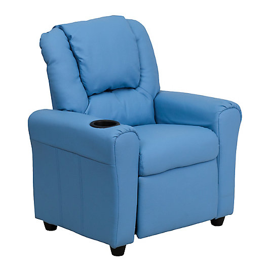 Alternate image 1 for Flash Furniture Vinyl Recliner with Headrest and Cup Holder in Light Blue