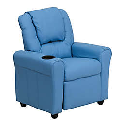 Flash Furniture Vinyl Recliner with Headrest and Cup Holder in Light Blue