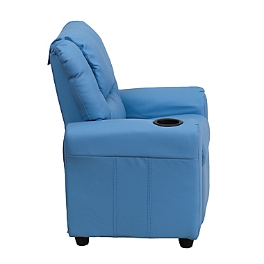 Flash Furniture Vinyl Recliner with Headrest and Cup Holder in Light Blue. View a larger version of this product image.