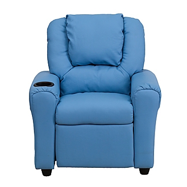 Flash Furniture Vinyl Recliner with Headrest and Cup Holder in Light Blue. View a larger version of this product image.