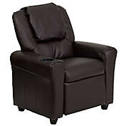 Flash Furniture Leather Kids Recliner with Headrest and Cup Holder in Brown