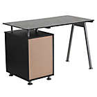 Alternate image 2 for Flash Furniture Black Glass Computer Desk with 3-Drawer Pedestal