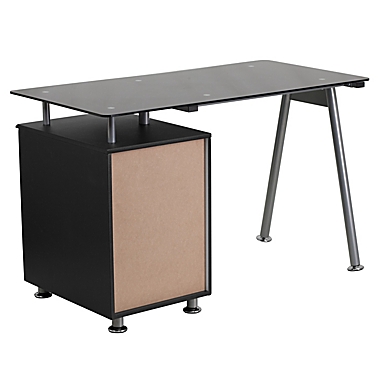 Flash Furniture Black Glass Computer Desk with 3-Drawer Pedestal. View a larger version of this product image.