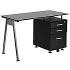 Alternate image 0 for Flash Furniture Black Glass Computer Desk with 3-Drawer Pedestal