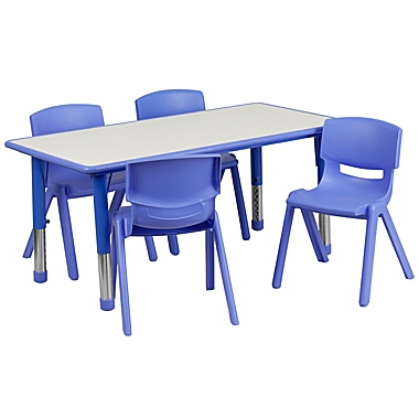 Flash Furniture Rectangular Activity Table with 4 Stackable Chairs in Blue/Grey. View a larger version of this product image.