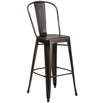 Flash Furniture Distressed Metal Indoor/Outdoor Counter Stool with Back
