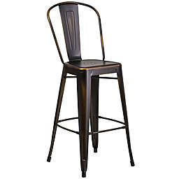 Flash Furniture Distressed Metal Indoor/Outdoor Counter Stool with Back
