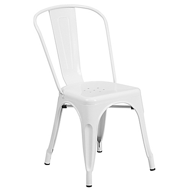 Flash Furniture Indoor/Outdoor Stackable Metal Chair in White. View a larger version of this product image.