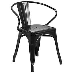 Flash Furniture Metal Chair with Arms in Black