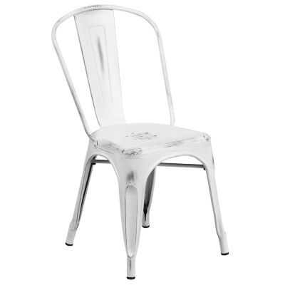 Flash Furniture 4 Pk Distressed Green Metal Indoor-Outdoor Stackable Chair