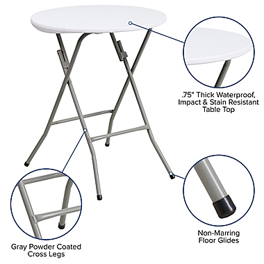 Flash Furniture Plastic 24-Inch Round Granite Folding Table in White. View a larger version of this product image.