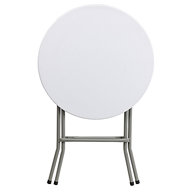 Flash Furniture Plastic Round Granite Folding Table in White. View a larger version of this product image.