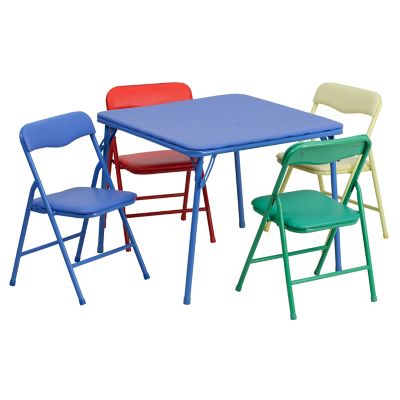 Flash Furniture Kids Colorful 5-Piece Folding Table and Chair Set in Multi