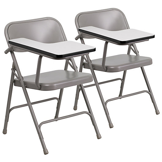 Alternate image 1 for Flash Furniture 30-Inch Steel Folding Chairs with Right Handed Tablet Arms in Beige (Set of 2)