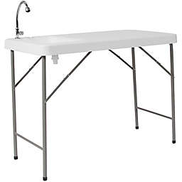 Flash Furniture Plastic Folding Table with Sink in Granite White