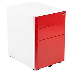 Flash Furniture Modern 3-Drawer Mobile File Cabinet in White/Red