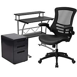 Flash Furniture 3-Piece Black Desk, Mesh Office Chair, and Filing Cabinet Set