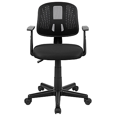 Flash Furniture Mid-Back Mesh Pivoting Office Chair with Armrests in Black. View a larger version of this product image.