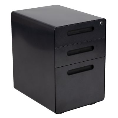 Flash Furniture Ergonomic 3-Drawer Mobile Filing Cabinet in Black