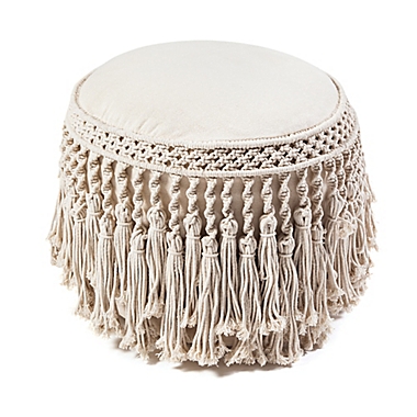 Anji Mountain Pretty Bird Pouf in Ivory. View a larger version of this product image.