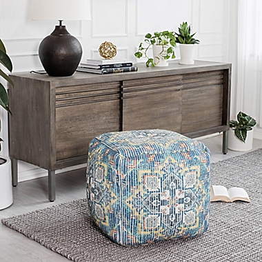 Anji Mountain Cosmic Charlie Pouf in Blue/Yellow. View a larger version of this product image.