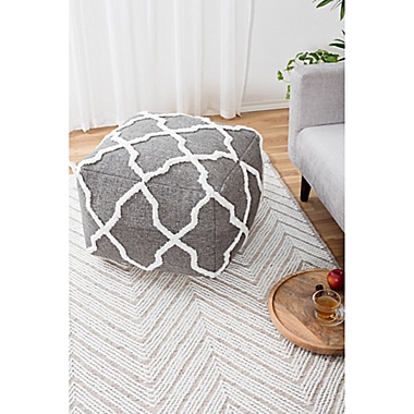 Anji Mountain Diamond Joe Pouf in Grey/Ivory. View a larger version of this product image.