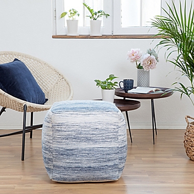 Anji Mountain Bar Harbor Pouf in Blue/Ivory. View a larger version of this product image.