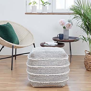 Anji Mountain Taos Pouf in Grey/Ivory. View a larger version of this product image.