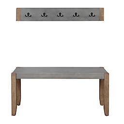 Alaterre Furniture Newport 2-Piece Coat Hook and Faux Concrete Bench Set in Grey/Natural