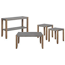 Alaterre Furniture Newport 4-Piece Faux Concrete Console, Coffee and End Tables Set in Grey