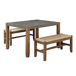 Newport 3-Piece Wood and Faux Concrete Dining Set with Benches