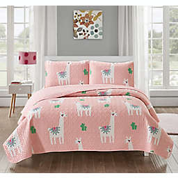 Cool Llama 3-piece Quilt Set in Pink