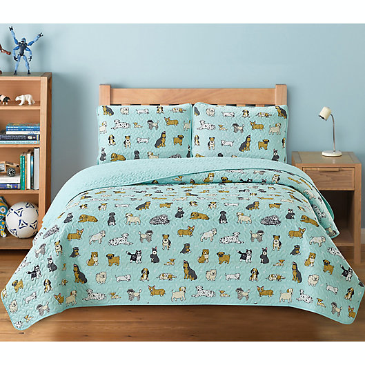 Alternate image 1 for Puppies 2-Piece Twin Quilt Set in Blue