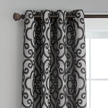 Casual Luxe Talya Scroll 84-Inch Grommet Room Darkening Curtain Panel in Pewter (Single). View a larger version of this product image.