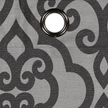 Casual Luxe Talya Scroll 84-Inch Grommet Room Darkening Curtain Panel in Pewter (Single). View a larger version of this product image.