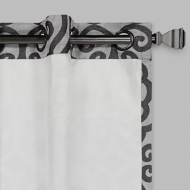 Casual Luxe Talya Scroll 84-Inch Grommet Room Darkening Curtain Panel in Pewter (Single). View a larger version of this product image.