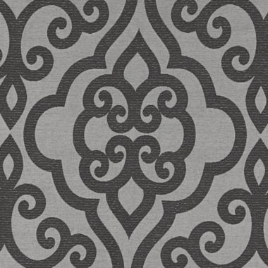 Casual Luxe Talya Scroll 84-Inch Grommet Room Darkening Curtain Panel in Pewter (Single). View a larger version of this product image.