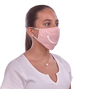 London Luxury&reg; 2-Pack Kids&#39;s Smile Fabric Face Masks in Pink. View a larger version of this product image.