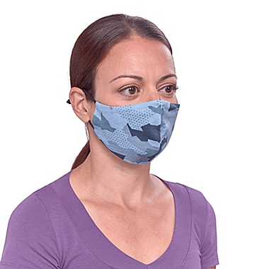 London Luxury&reg; 2-Pack Adult Fabric Face Masks in Blue Camo. View a larger version of this product image.