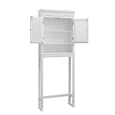 Teamson Home Lisbon Wooden Space Saver with Drapery-Lined Doors in White. View a larger version of this product image.