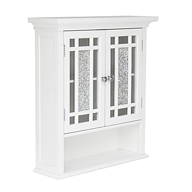 Teamson Home Windsor Removable Wooden Wall Cabinet with Glass Mosaic Doors in White. View a larger version of this product image.