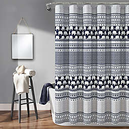 Lush Decor 72-Inch x 72-Inch Elephant Stripe Shower Curtain in Navy/White