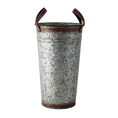Rustic Galvanized Hammered Metal Vase with Strap Handles. View a larger version of this product image.