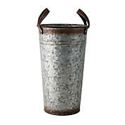 Rustic Galvanized Hammered Metal Vase with Strap Handles