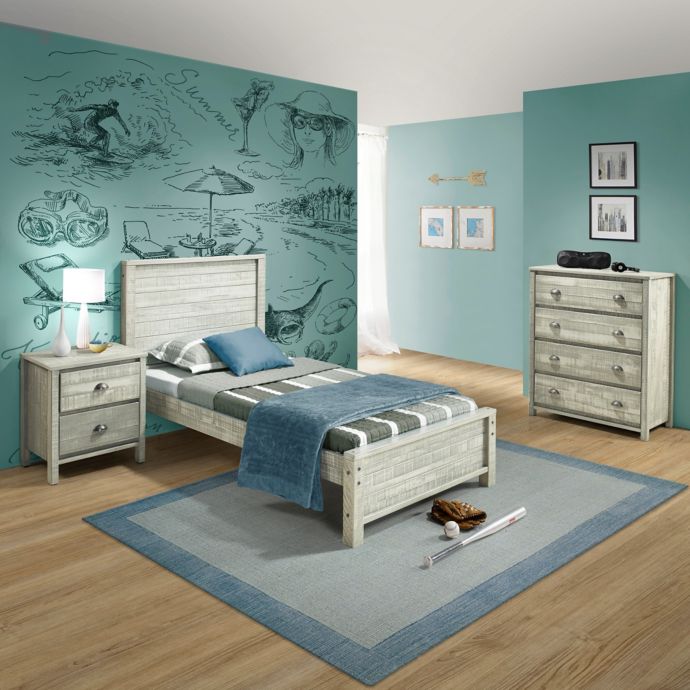 Rustic 3-Piece Wood Bedroom Set with Twin Panel Bed in ...