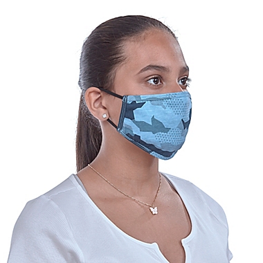 London Luxury&reg; 2-Pack Kid&#39;s Fabric Face Mask in Blue Camo. View a larger version of this product image.