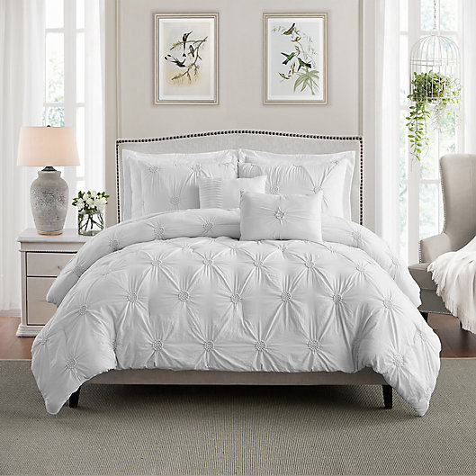 Ivory Cream Rosette Pintuck 10 pc Comforter Sheet Set Twin Queen King Bed Bag 
