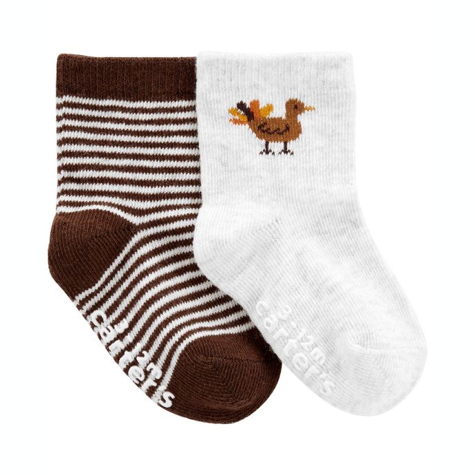 carter's® 2-Pack Thanksgiving Socks in Brown/White | buybuy BABY