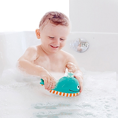 Hape Bubble Blowing Whale Bath Toy in Blue/Orange. View a larger version of this product image.